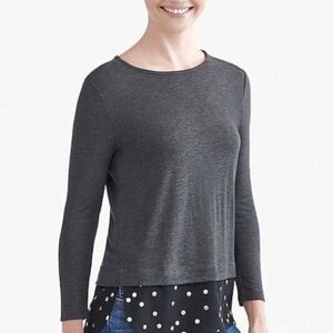 J Crew Mercantile gray long sleeve black and gold polka dot top medium